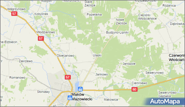 mapa Ulaski gmina Czerwonka, Ulaski gmina Czerwonka na mapie Targeo