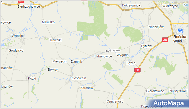 mapa Urbanowice, Urbanowice na mapie Targeo
