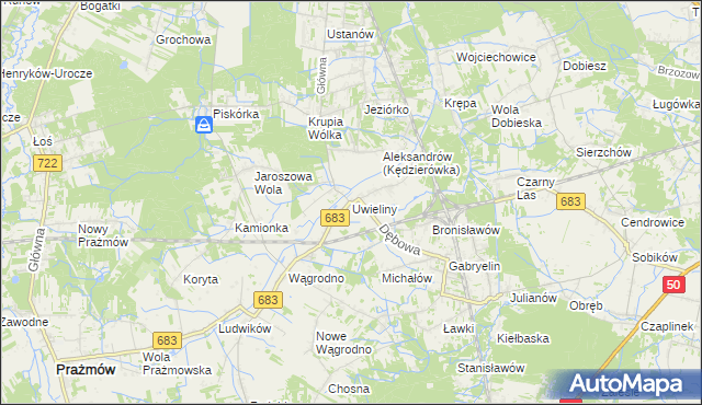 mapa Uwieliny, Uwieliny na mapie Targeo