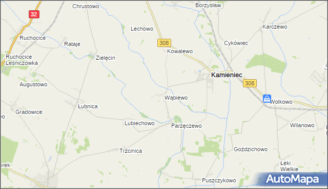 mapa Wąbiewo, Wąbiewo na mapie Targeo