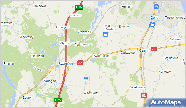 mapa Waćmierek, Waćmierek na mapie Targeo