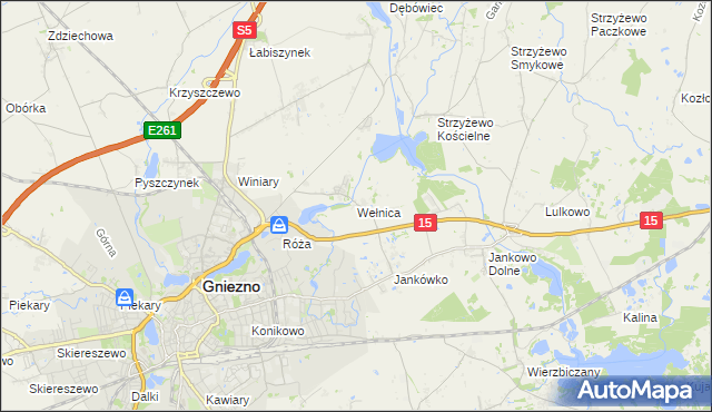 mapa Wełnica gmina Gniezno, Wełnica gmina Gniezno na mapie Targeo