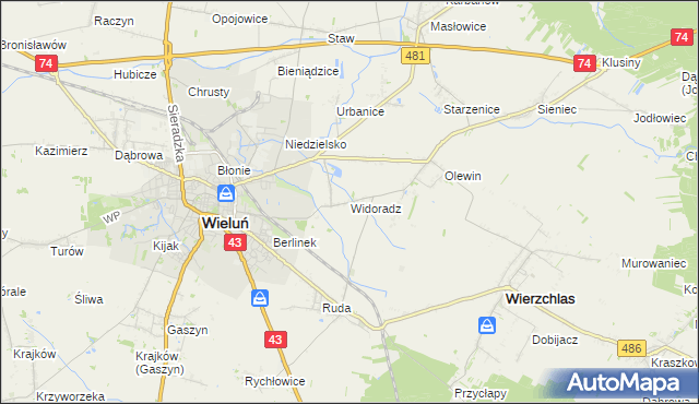 mapa Widoradz, Widoradz na mapie Targeo