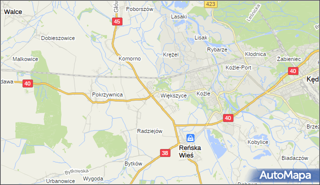 mapa Większyce, Większyce na mapie Targeo