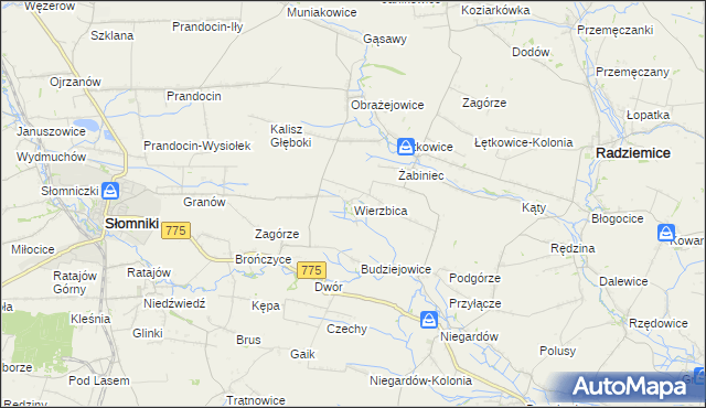 mapa Wierzbica gmina Radziemice, Wierzbica gmina Radziemice na mapie Targeo