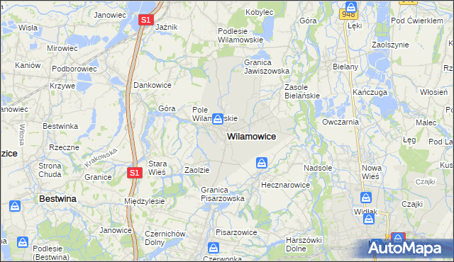 mapa Wilamowice powiat bielski, Wilamowice powiat bielski na mapie Targeo