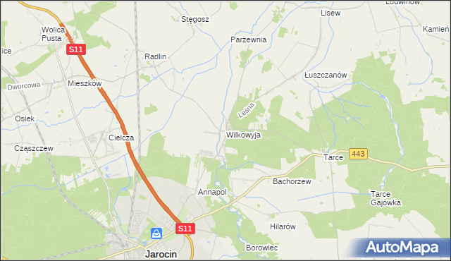 mapa Wilkowyja gmina Jarocin, Wilkowyja gmina Jarocin na mapie Targeo