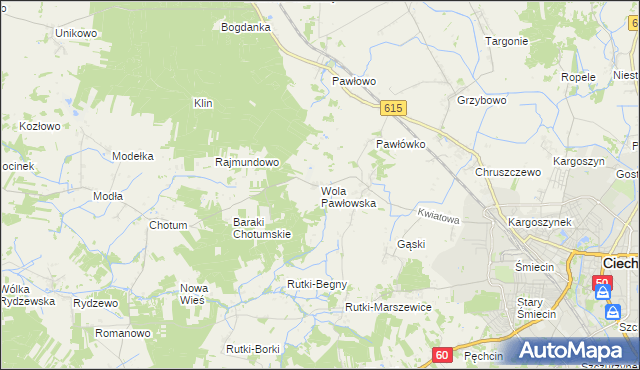 mapa Wola Pawłowska gmina Ciechanów, Wola Pawłowska gmina Ciechanów na mapie Targeo