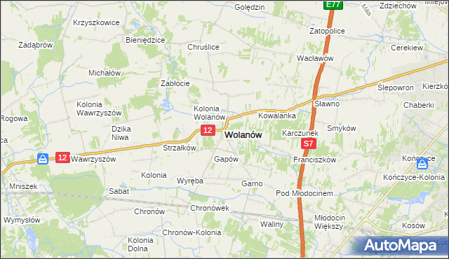 mapa Wolanów powiat radomski, Wolanów powiat radomski na mapie Targeo