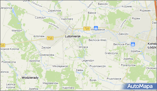 mapa Wrząca gmina Lutomiersk, Wrząca gmina Lutomiersk na mapie Targeo