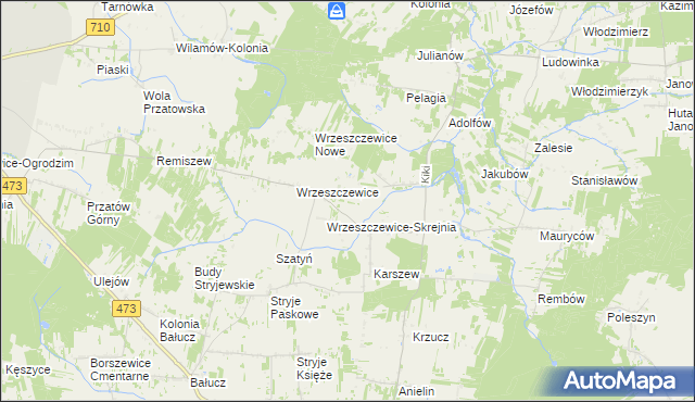 mapa Wrzeszczewice-Tomaszew, Wrzeszczewice-Tomaszew na mapie Targeo