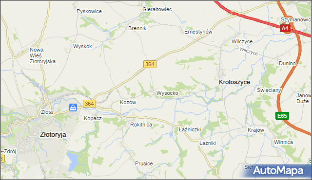 mapa Wysocko gmina Złotoryja, Wysocko gmina Złotoryja na mapie Targeo