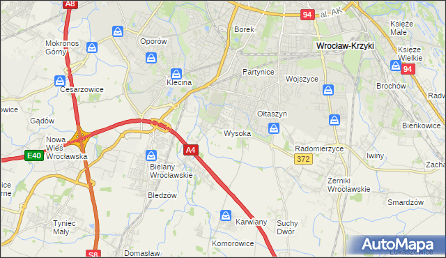 mapa Wysoka gmina Kobierzyce, Wysoka gmina Kobierzyce na mapie Targeo