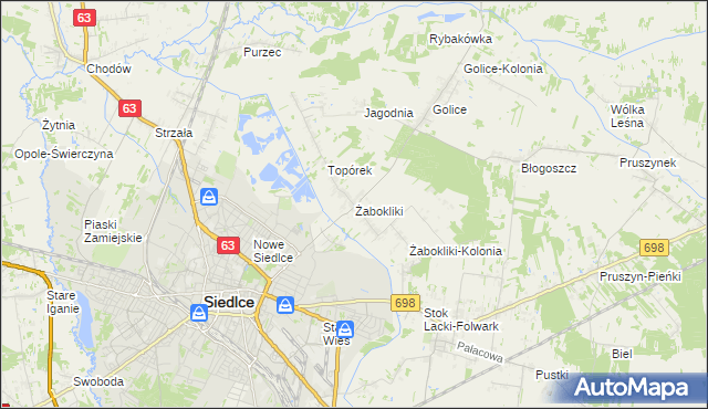 mapa Żabokliki gmina Siedlce, Żabokliki gmina Siedlce na mapie Targeo