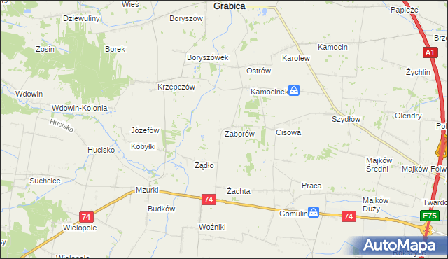 mapa Zaborów gmina Grabica, Zaborów gmina Grabica na mapie Targeo