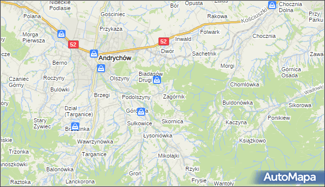 mapa Zagórnik gmina Andrychów, Zagórnik gmina Andrychów na mapie Targeo