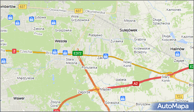 mapa Zakręt gmina Wiązowna, Zakręt gmina Wiązowna na mapie Targeo