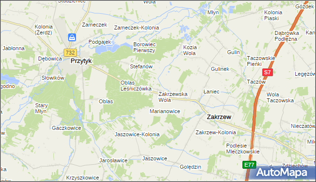 mapa Zakrzewska Wola gmina Zakrzew, Zakrzewska Wola gmina Zakrzew na mapie Targeo