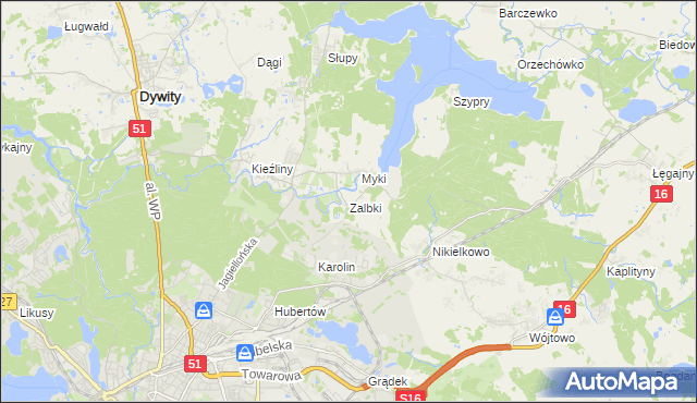 mapa Zalbki, Zalbki na mapie Targeo