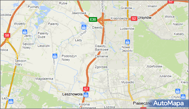 mapa Zamienie gmina Lesznowola, Zamienie gmina Lesznowola na mapie Targeo