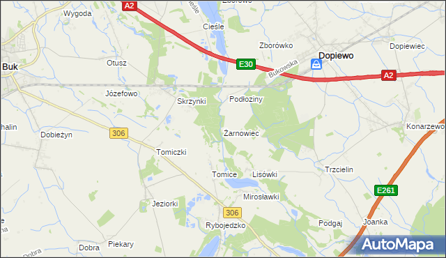 mapa Żarnowiec gmina Dopiewo, Żarnowiec gmina Dopiewo na mapie Targeo