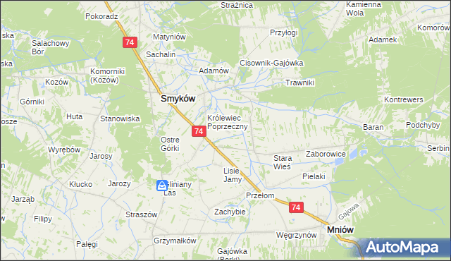 mapa Zastawie gmina Smyków, Zastawie gmina Smyków na mapie Targeo