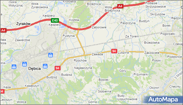 mapa Zawada gmina Dębica, Zawada gmina Dębica na mapie Targeo