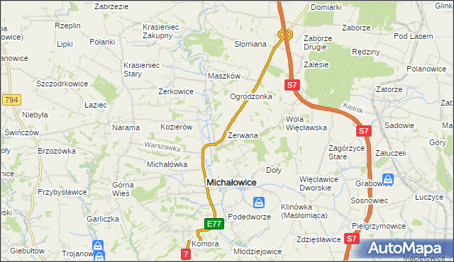 mapa Zerwana, Zerwana na mapie Targeo