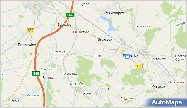 mapa Zimnik gmina Mściwojów, Zimnik gmina Mściwojów na mapie Targeo