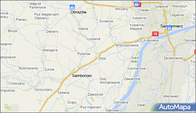 mapa Złota gmina Samborzec, Złota gmina Samborzec na mapie Targeo