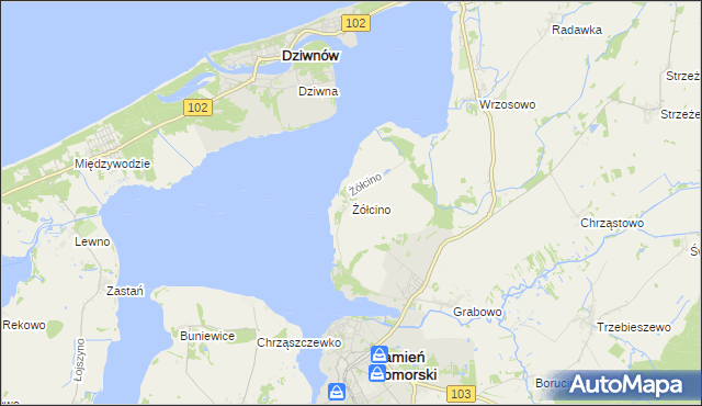 mapa Żółcino, Żółcino na mapie Targeo
