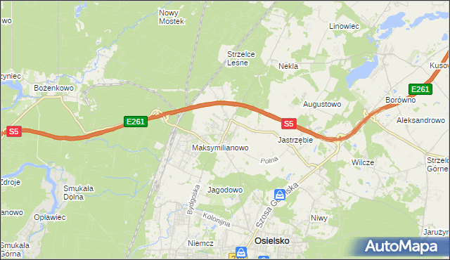 mapa Żołędowo gmina Osielsko, Żołędowo gmina Osielsko na mapie Targeo