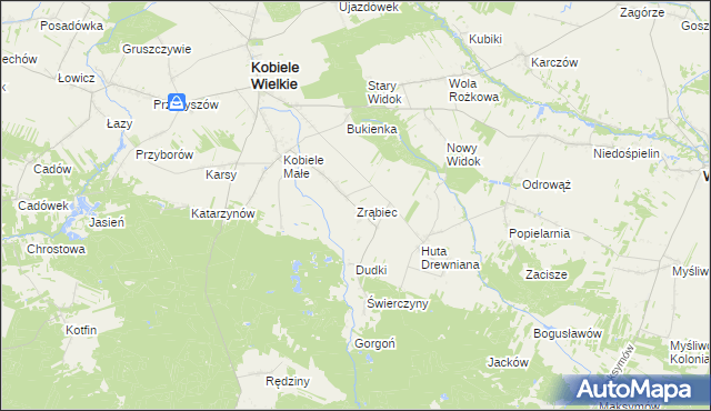 mapa Zrąbiec, Zrąbiec na mapie Targeo