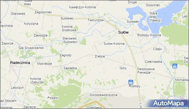 mapa Źrebce, Źrebce na mapie Targeo