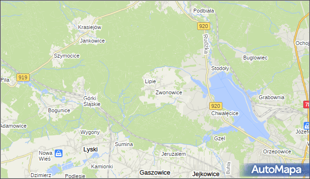 mapa Zwonowice, Zwonowice na mapie Targeo
