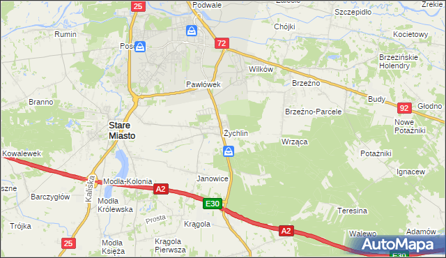 mapa Żychlin gmina Stare Miasto, Żychlin gmina Stare Miasto na mapie Targeo