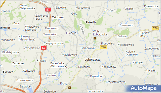 mapa Baranówka gmina Kocmyrzów-Luborzyca, Baranówka gmina Kocmyrzów-Luborzyca na mapie Targeo