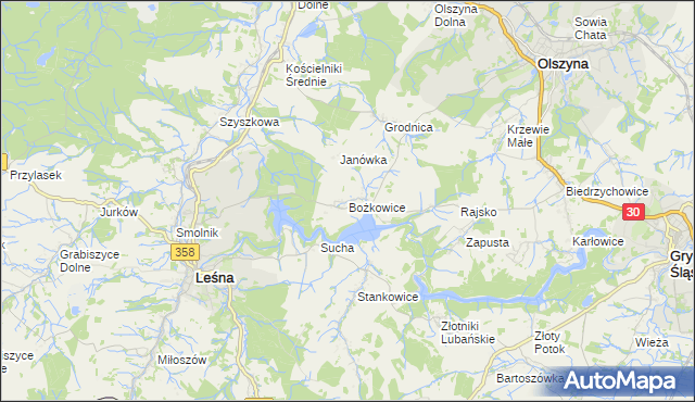 mapa Bożkowice, Bożkowice na mapie Targeo