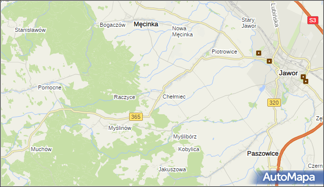 mapa Chełmiec gmina Męcinka, Chełmiec gmina Męcinka na mapie Targeo