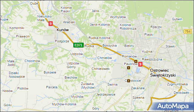 mapa Chmielów gmina Bodzechów, Chmielów gmina Bodzechów na mapie Targeo