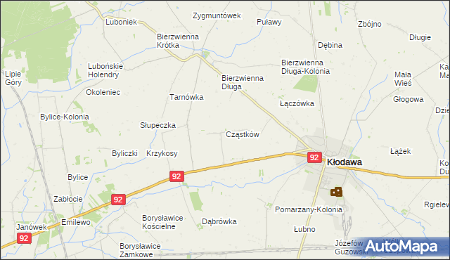 mapa Cząstków gmina Kłodawa, Cząstków gmina Kłodawa na mapie Targeo