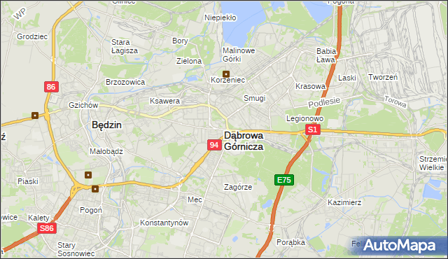 mapa Dąbrowa Górnicza, Dąbrowa Górnicza na mapie Targeo