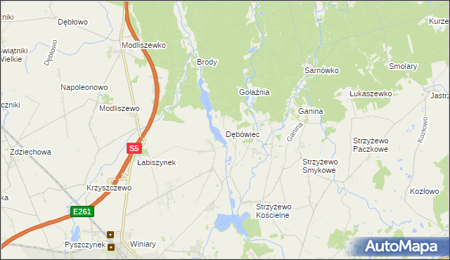 mapa Dębówiec gmina Gniezno, Dębówiec gmina Gniezno na mapie Targeo