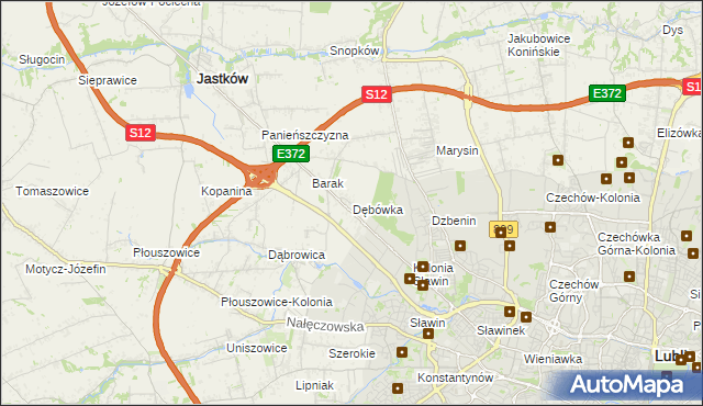 mapa Dębówka gmina Jastków, Dębówka gmina Jastków na mapie Targeo