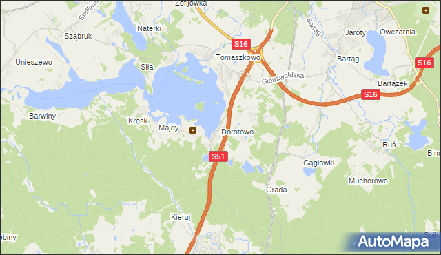 mapa Dorotowo gmina Stawiguda, Dorotowo gmina Stawiguda na mapie Targeo