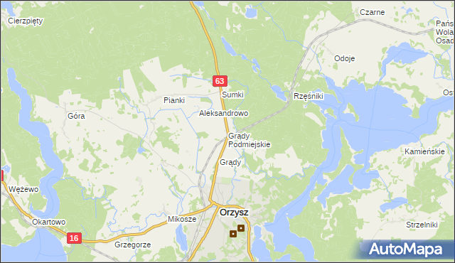 mapa Grądy Podmiejskie, Grądy Podmiejskie na mapie Targeo