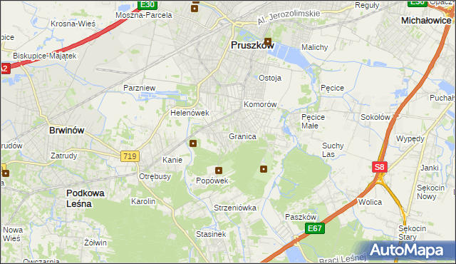 mapa Granica gmina Michałowice, Granica gmina Michałowice na mapie Targeo