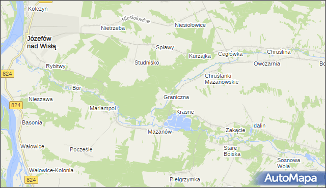 mapa Graniczna gmina Józefów nad Wisłą, Graniczna gmina Józefów nad Wisłą na mapie Targeo