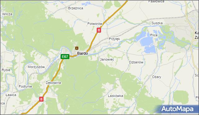 mapa Janowiec gmina Bardo, Janowiec gmina Bardo na mapie Targeo