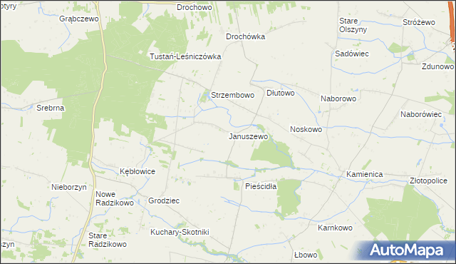 mapa Januszewo gmina Naruszewo, Januszewo gmina Naruszewo na mapie Targeo